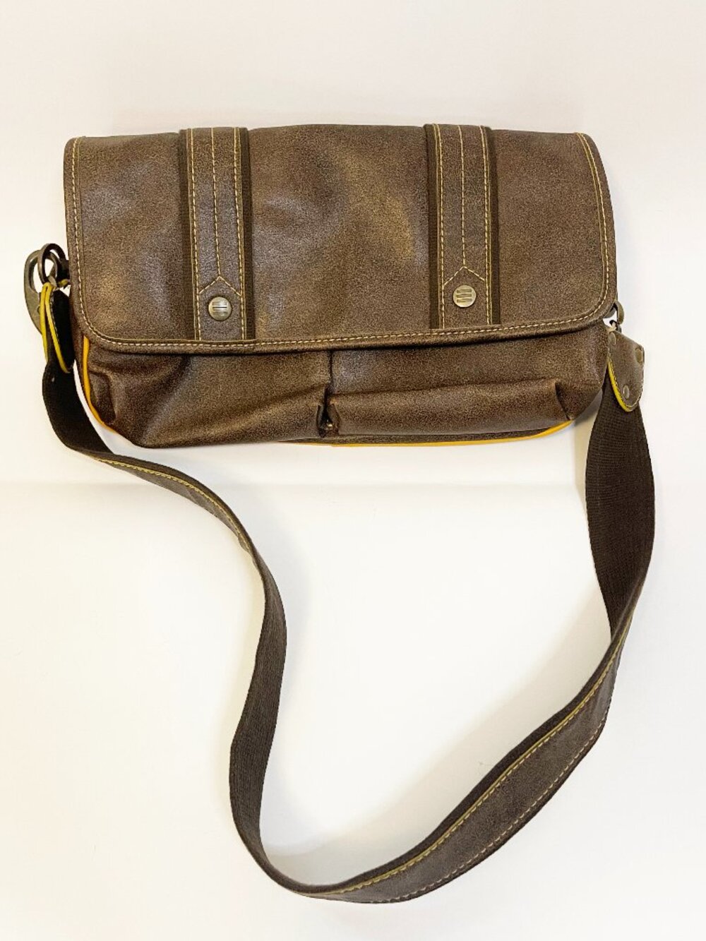 Vintage Esprit Shoulder Bag Brown Faux Leather Y2K Messenger Purse Retro